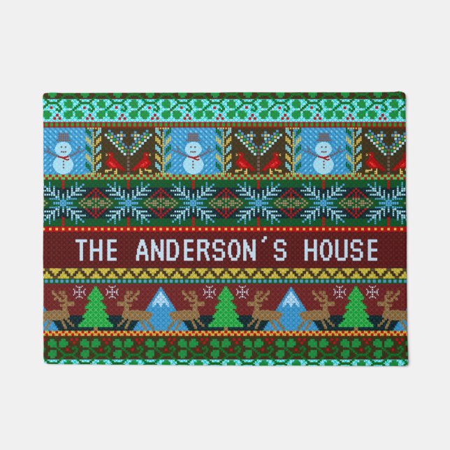 Gestrickter Familienname der Fußmatte (Vorderseite)