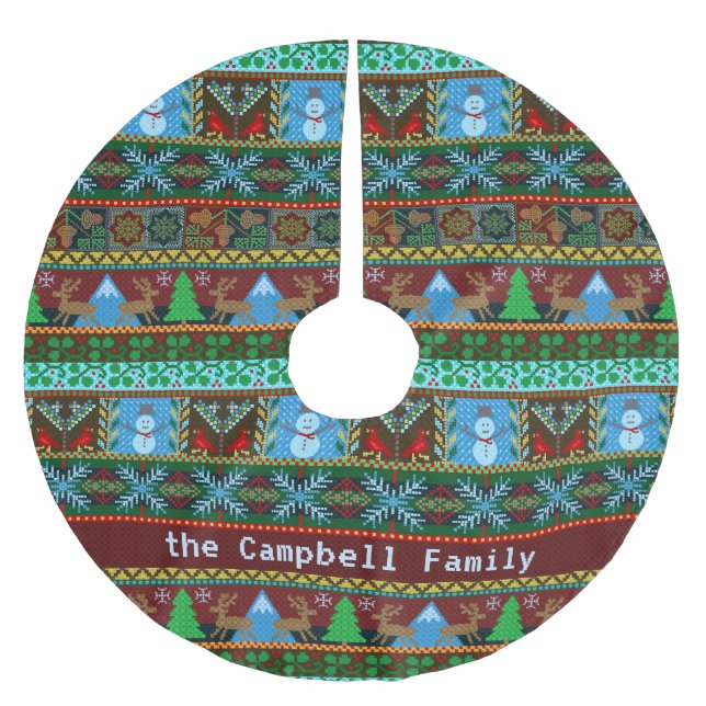 Gestrickter Familienname des Polyester Weihnachtsbaumdecke (Vorderseite)