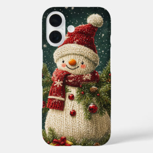 Gestrickter Schneemann  Festliche Immergrüne Zweig iPhone 16 Hülle