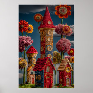 Gestrickter Stil - märchenhafte Feeendorf Poster
