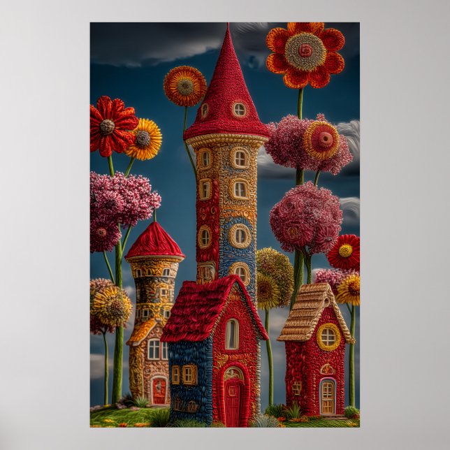 Gestrickter Stil - märchenhafte Feeendorf  Poster (Vorne)