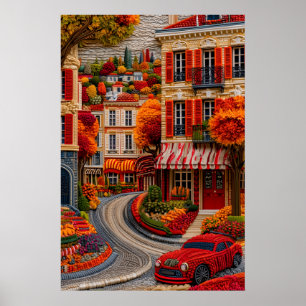 Gestrickter Stil Paris Straßendruck Herbstfarben K Poster