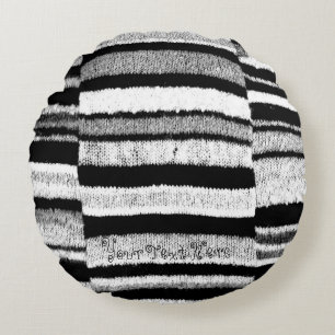 gestrickter Vintager Spaßschwarzweiss-entwurf der Rundes Kissen