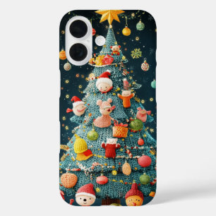 Gestrickter Weihnachtsbaum - Festliche Ornamente - iPhone 16 Hülle