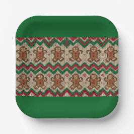 Gestrickter Weihnachtsmann-Weihnachtsmuster  Pappteller