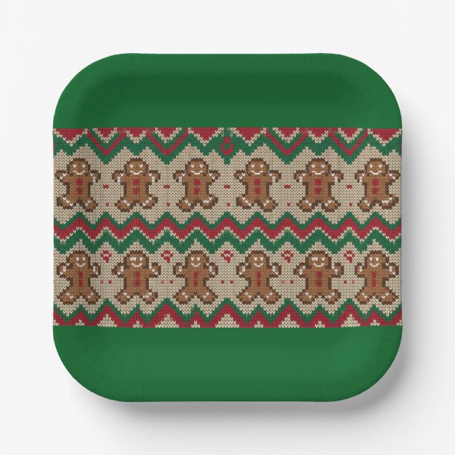 Gestrickter Weihnachtsmann-Weihnachtsmuster  Pappteller (Vorderseite)