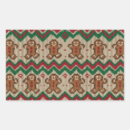 Gestrickter Weihnachtsmann-Weihnachtsmuster  Rechteckiger Aufkleber