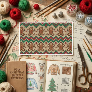 Gestrickter Weihnachtsmann-Weihnachtsmuster Rechteckiger Aufkleber