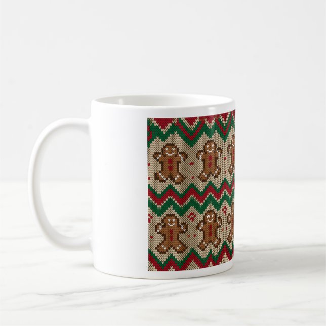 Gestricktes Lebkuchenmann-Weihnachtsmuster  Kaffeetasse (Links)