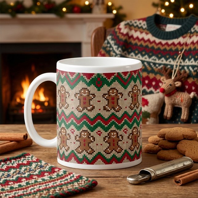 Gestricktes Lebkuchenmann-Weihnachtsmuster  Kaffeetasse (Von Creator hochgeladen)