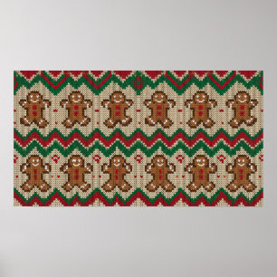Gestricktes Lebkuchenmann-Weihnachtsmuster Poster