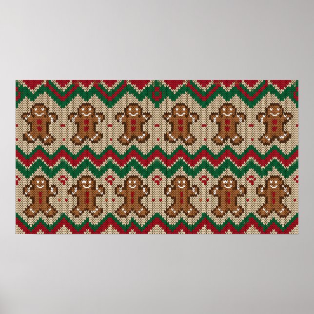 Gestricktes Lebkuchenmann-Weihnachtsmuster  Poster (Vorne)