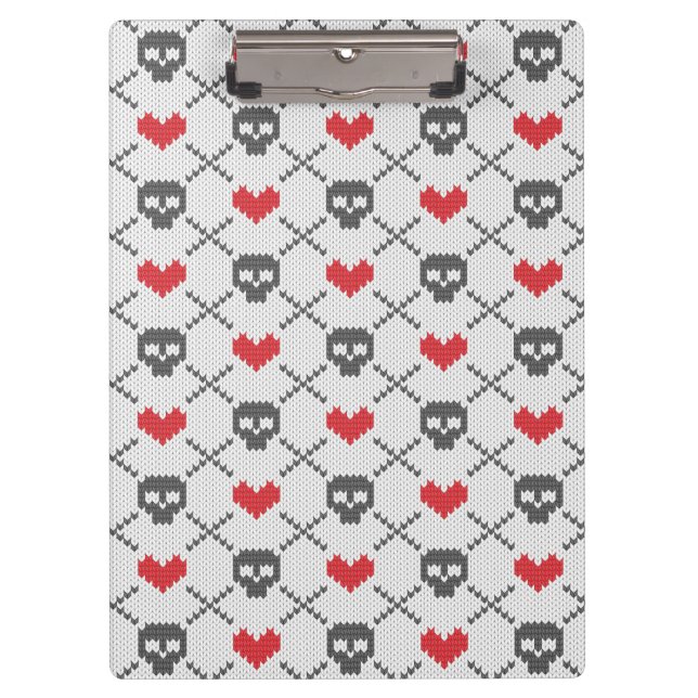Gestricktes Muster mit den Schädeln Klemmbrett (Vorderseite)