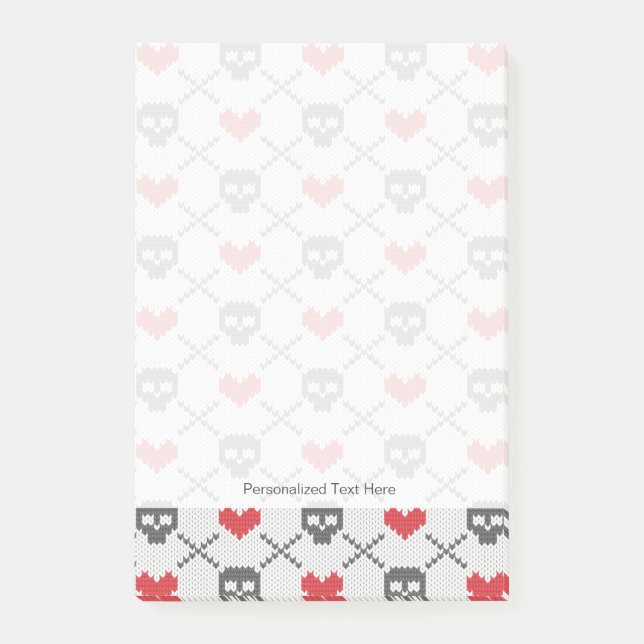 Gestricktes Muster mit den Schädeln Post-it Klebezettel (Vorderseite)