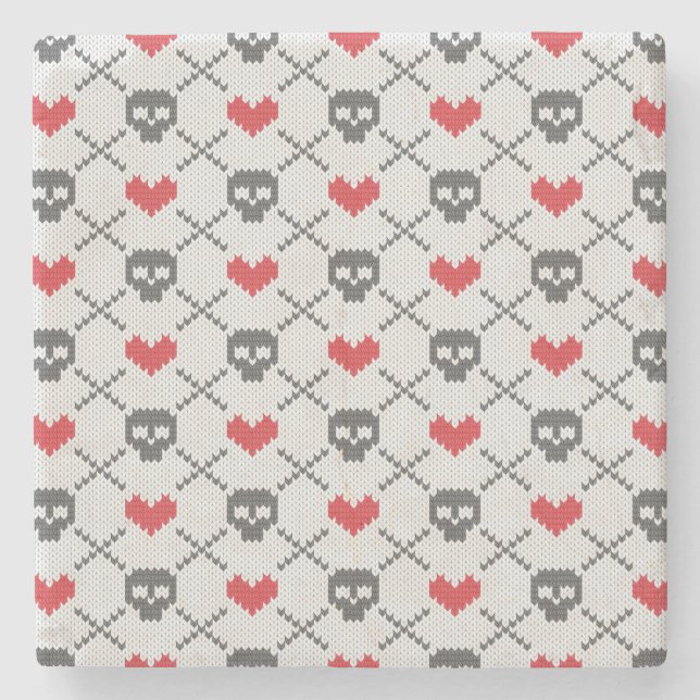 Gestricktes Muster mit den Schädeln Steinuntersetzer (Vorderseite)