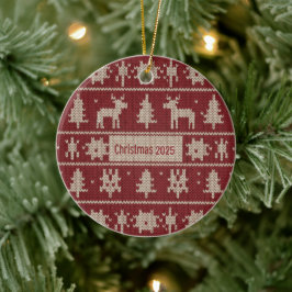 Gestricktes Pullover-Muster Klassisches Rot & Crem Keramik Ornament