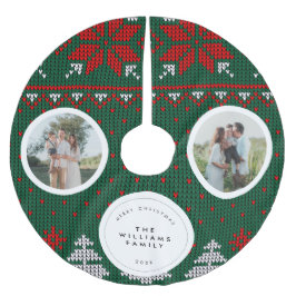 Gestricktes Pullovermuster Familienfoto Polyester Weihnachtsbaumdecke