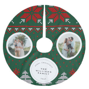Gestricktes Pullovermuster Familienfoto Polyester Weihnachtsbaumdecke