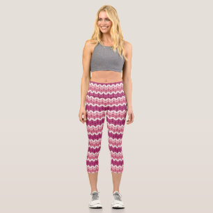 Gestricktes Rosa Zickzack Capri Leggings