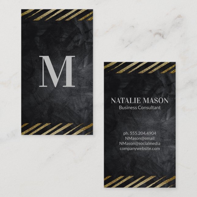 Gestrippt | Black Texture Business Card Visitenkarte (Vorne/Hinten)