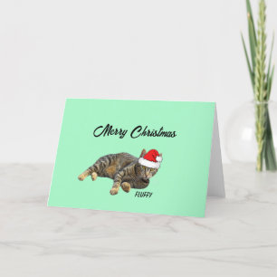 Gestromte Tabby-Katze mit Weihnachtsmannmütze Feiertagskarte