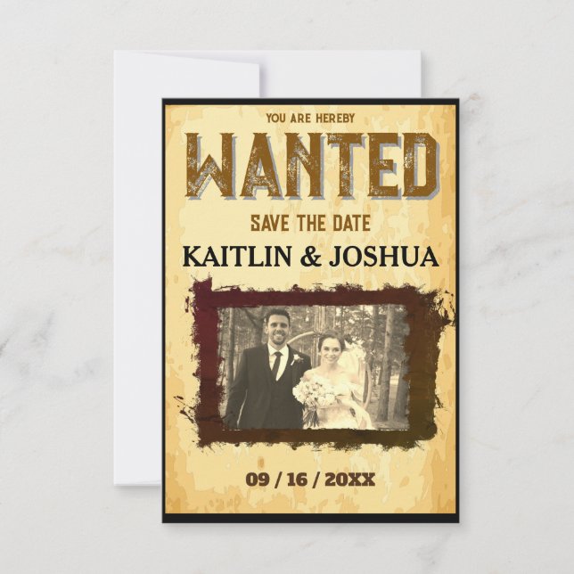 Gesuchtes Plakat 💍 Western-Themen-Hochzeitsfoto Save The Date (Vorderseite)