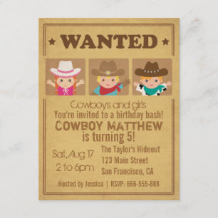 Gesuchtes Vintage-Plakat Cowboys und Mädchen Party Einladung