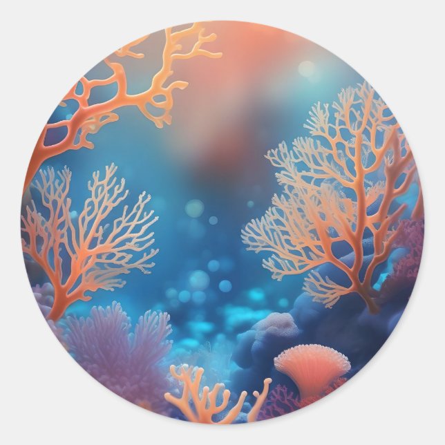 Gesunde Korallen in sauberem Meer. Runder Aufkleber (Vorderseite)