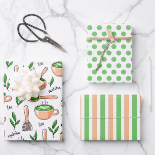 Gesunde Matcha-Grüntee-Einwickelpapier-Set aus 3 Geschenkpapier Set