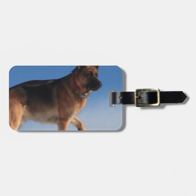Gesunder und glücklicher deutscher Schäferhund Gepäckanhänger (Vorderseite horizontal)