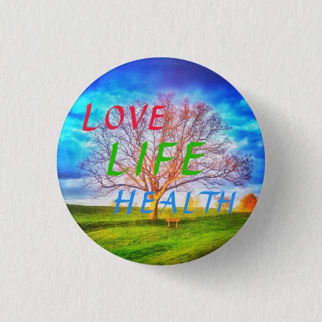 GESUNDHEITS-BAUM-KLEINES BUTTON des LEBEN-1LOVE (Vorderseite)