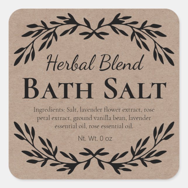 Gesundheits- und Wellness-Styling Bath Salt Labels Quadratischer Aufkleber (Vorderseite)