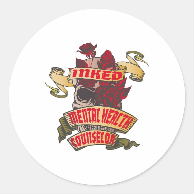 Gesundheitsberater im Schädel und Rote Rosen Tatto Runder Aufkleber (Vorderseite)