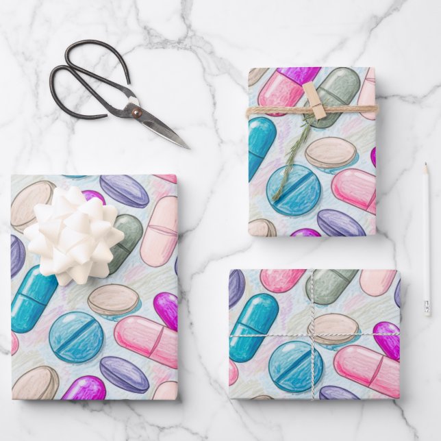 Gesundheitswesen und Apotheke Pink Gray Lila Kapse Geschenkpapier Set (Vorderseite)