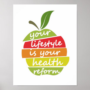 Gesundheitszitat im dekorierten Stil, und Apfelele Poster