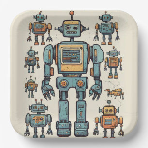 Get in Gear Robot Birthday - Großer Roboter Pappteller