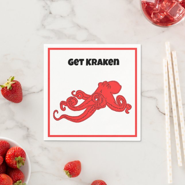 Get Kraken Fun Retro Red Octopus Cartoon Serviette (Beispiel)