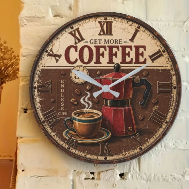 Get More Coffee Rustic Farmhouse Bar Decor  Große Wanduhr (Von Creator hochgeladen)