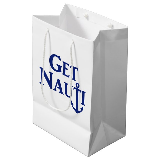 "GET NAUTI" - Nautical Medium Gift Bag Mittlere Geschenktüte (Vorderseite Schrägansicht)