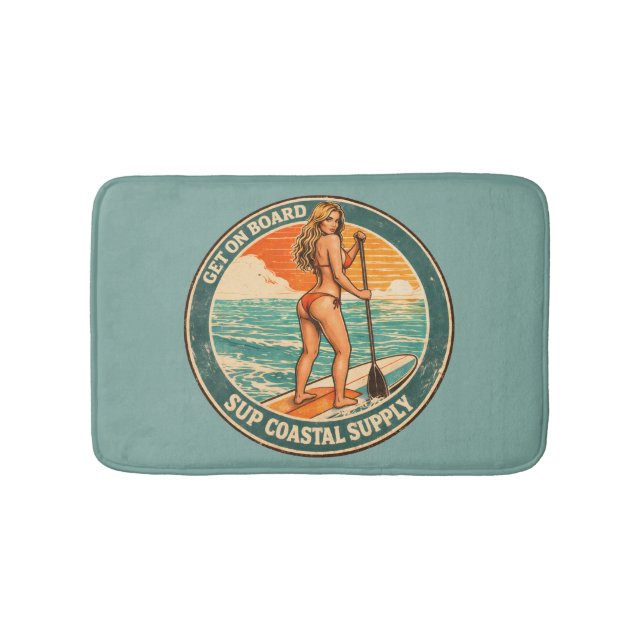 Get On Board SUP Pinup Paddleboard Retro Surf Shop Badematte (Vorderseite)