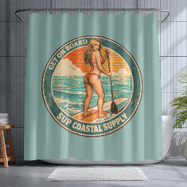 Get On Board SUP Pinup Paddleboard Retro Surf Shop Duschvorhang