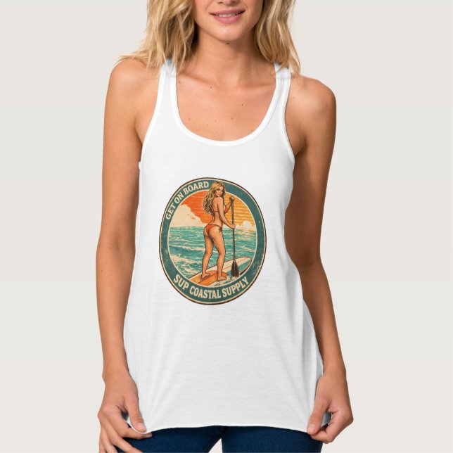 Get On Board SUP Pinup Paddleboard Retro Surf Shop Tank Top (Vorderseite)