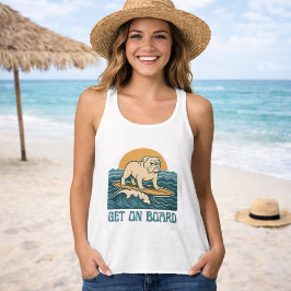 Get On Board Surfer Dog Retro Art -Bulldog Surfing Tank Top