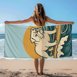 Get On Board Surfer Dog Retro Bulldog Surf Graphic Strandtuch