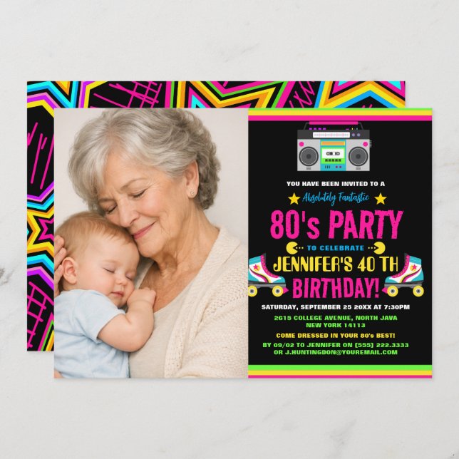 Get ready to throw it back to the totally rad 80s  einladung (Vorne/Hinten)