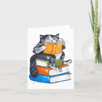Get Well bald card - Katze mit Büchern