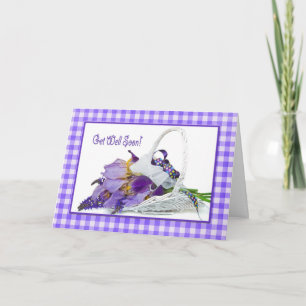 Get Well bald Iris Bouquet auf Gingham Karte