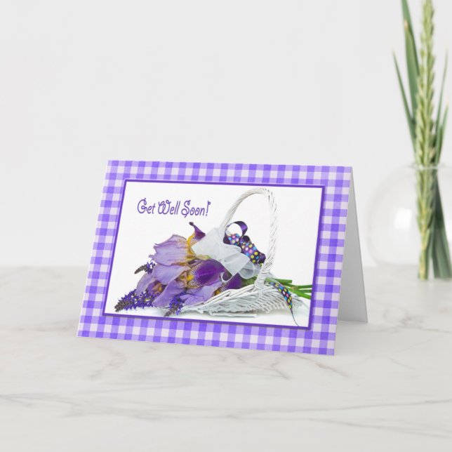 Get Well bald Iris Bouquet auf Gingham Karte (Vorderseite)