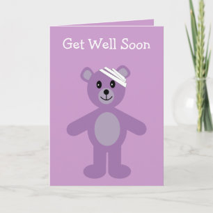 Get Well bald lilac Cartoon teddy card Karte
