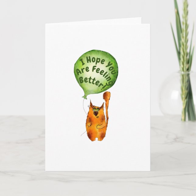 Get Well Card with Cat and Balloon Karte (Vorderseite)